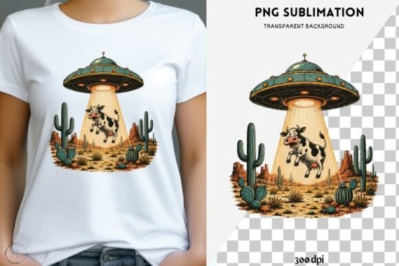 Download Retro UFO Cow Abduction PNG | Alien - Abduction Collection