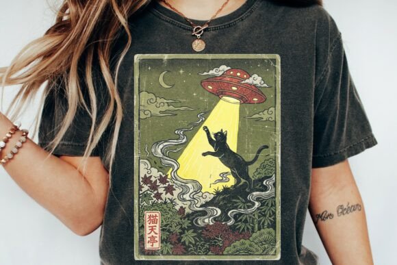 Download Ukiyo-E Black Cat Ufo Abduction Art - Abduction Collection