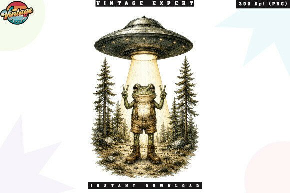Download Frog UFO Abduction Vintage Woodland PNG - Abduction Collection