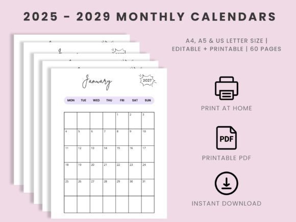 Download Printable 2025 - 2029 Monthly Calendars - 2029 Collection