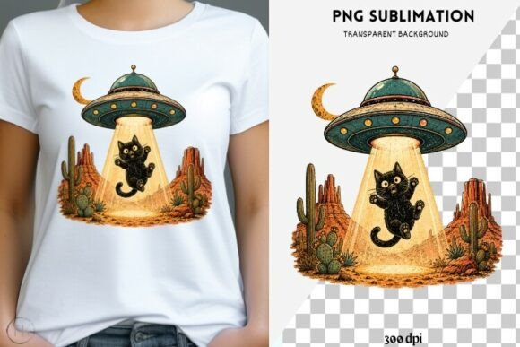 Download Alien UFO Cat PNG | Black Cat Abduction - Premium Resources