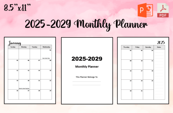 Download 2025-2029 Monthly Planner 5 Years - 2029 Collection