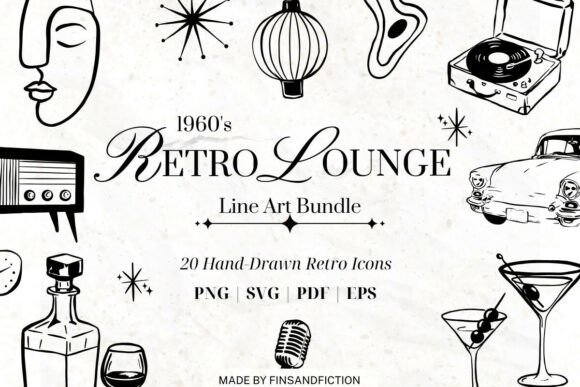 Download 1960’s Retro Lounge Line Art Bundle - 1960 Collection